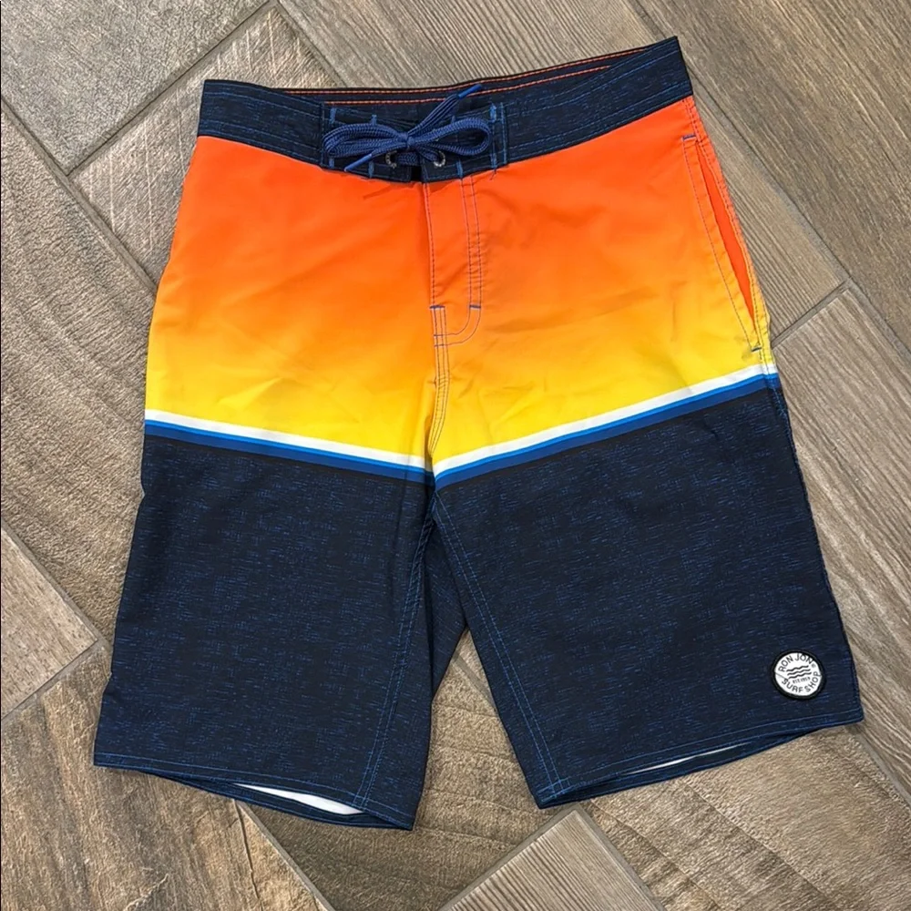 Ron Jon Boys Youth Size 25 Orange Sunset Colorblock Surf Board Shorts Swim